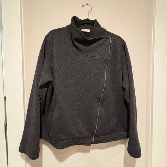Eileen Fisher Charcoal Asymmetrical Wool Blend Zip Sweater 1X - Picture 1 of 6